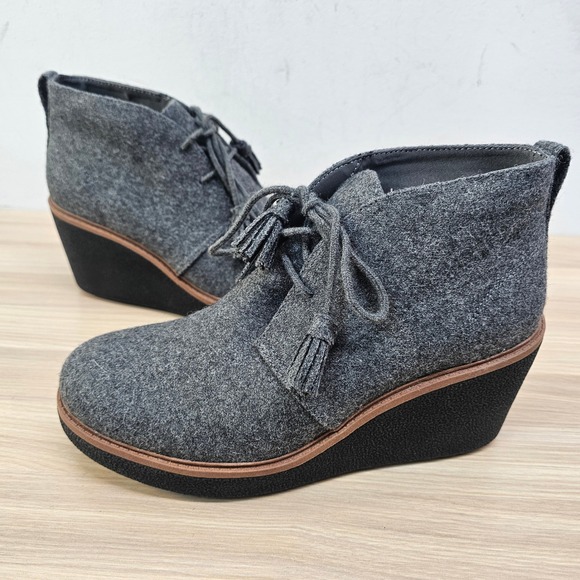 Wool Ankle Booties Womens 8 M Wedge Gray Tassel Lace‎ Up DR SCHOLLS Aurora - Picture 1 of 16